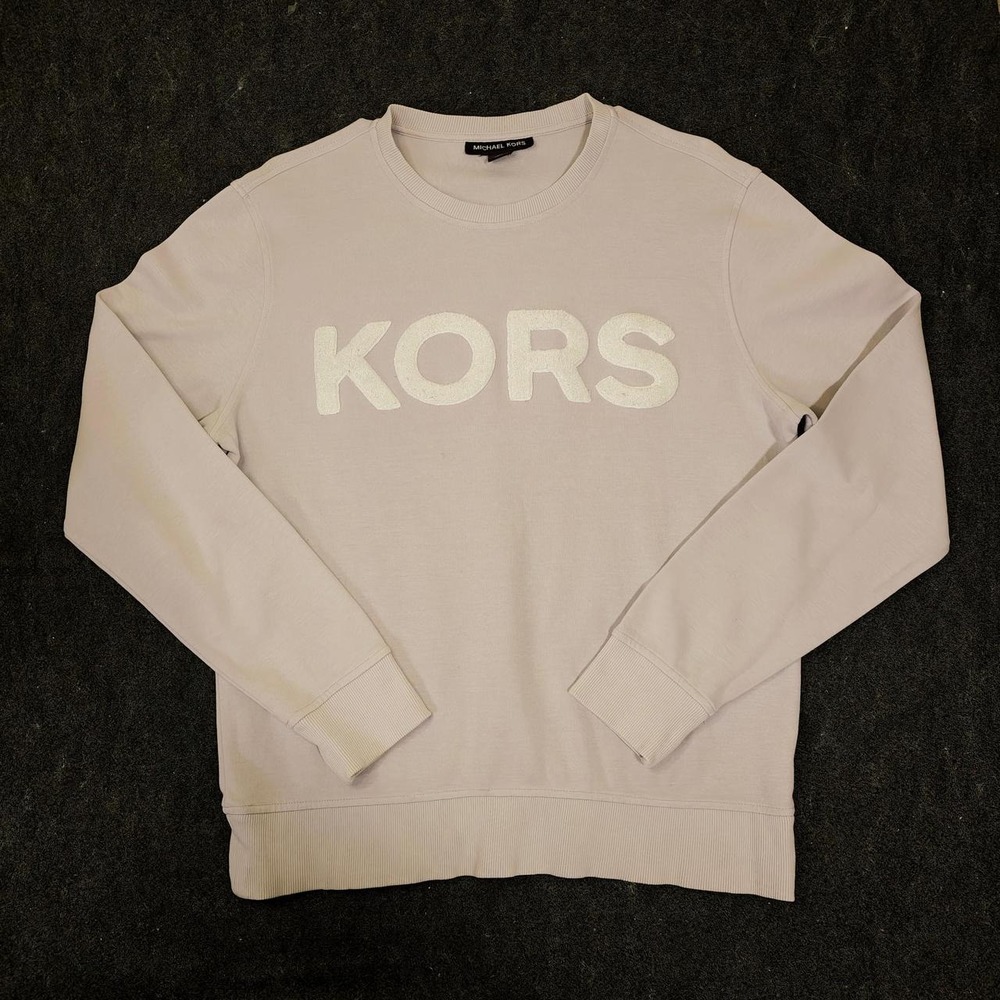 Michael Kors Mens Beige Crewneck Sweatshirt Textured Logo Patch Size M